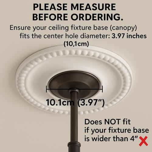 12 Inch OD x 4inch ID White Ceiling Medallion Plate – PU Plastic Decorative Cover for Fan, Light Fixtures, Chandelier Canopies – Traditional, Retro, and Minimalist Home Lighting Replacement