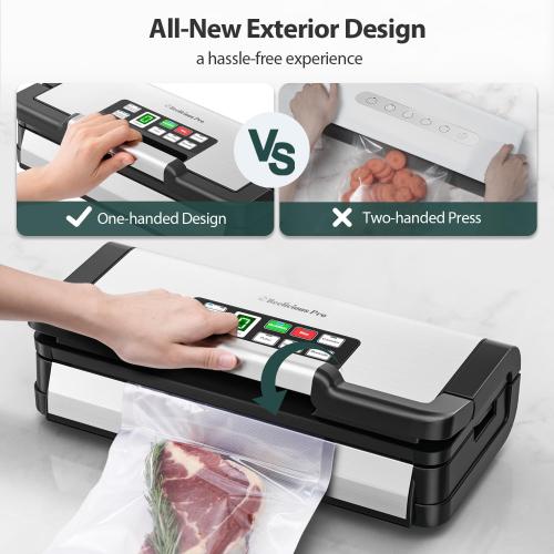 95kPa Vacuum Sealer Machine with AquaLock Technology, Dual-Pump Automatic Food Sealer for Dry & Moist Foods, Double Heat Seal, Built-in Cutter, Bag Storage & Accessory Hose,2 Bag Rolls,Stainless Steel