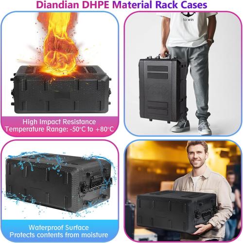 Diandian 4U Rack Case Shallow 11 Depth, 19 Rackmount Flight Case, Watertight Dust-Proof, Shock Mount for Amplifier, Pro Audio, DJ Mixer, Effects with Microphone Compartments