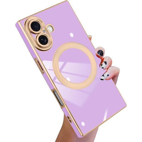 KANGHAR Case Designed for iPhone 17 Magnetic [Compatible with MagSafe] Luxury Cute Plating Design Case Full-Body Anti-Scratch Shockproof Bumper Protective Cover Purple