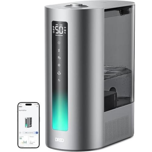 Dreo Size 6L Smart Humidifier for Bedroom Large Room, Warm & Cool Mist Humidifier, Top Fill, Run Time 60 Hours, High Precision Humidity Sensor and Indicator Light, Nursery, Plants, Works with Alexa, HM713S