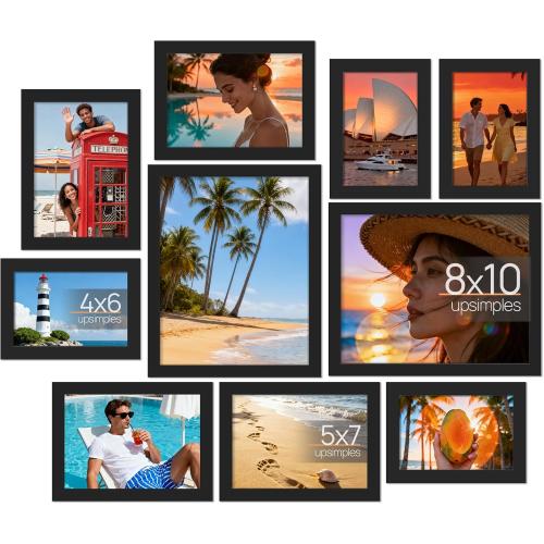 upsimples Picture Frames Set of 10, Including 8x10, 5x7, 4x6 Black Frame