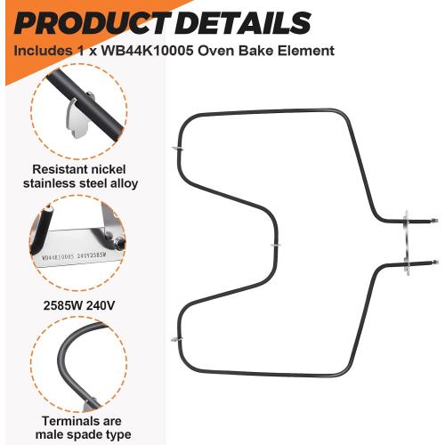 【Upgraded】WB44K10005 wb30x46987 WB44K10001 Oven Bake Element Fit for GE Hotpoint Americana Oven model RB526H3WW,RB757BH1WH,RB787WH1WW,RB787CH2CC,JBS03H2WH,36291114101,ABS200P1WW, JB14Y1DC by Beaquicy