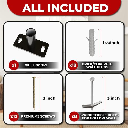 Set of 2 Floating Shelf Brackets 11 inch Multiple Mounting Location Baseplate/Heavy Duty Black Painted Mild Steel Bracket Hidden Wall Shelves Support Hardware Mount Kitchen/Nursery Decor (4 inch Rods)