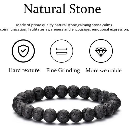 RANKEEF Tiger Eye Bracelet For Men 8MM Natural Stone Beads Bracelet Set Stretch Lava Rock Bracelets Adjustable Black Crystal Beaded Bracelet for Men Women Gifts