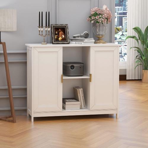 TaoHFE Color White Buffet Cabinet with Storage,Wooden Narrow Sideboard Entryway Cabinets,Modern White Cabinet with Doors Credenza