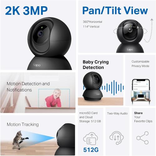 Tapo 2K Pan Tilt Security Camera for Baby Monitor, Dog Camera,C211(2-Pack)