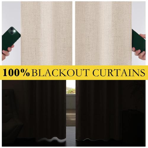 NICETOWN Cream Linen 100% Blackout Curtains, 2 Panels Set, 52 x 90 Inches, Rod Pocket Style, Thermal Insulated Room Darkening Drapes for Bedroom, Living Room, Nursery, Modern Farmhouse Decor