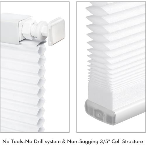 Cordless Cellular Shades, No Drill No Tools Light Filtering Honeycomb Shades, Pleated Blinds for Windows, Easy to Install, White 32 W x 48 ‼️used‼️