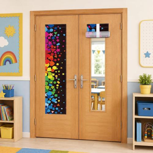 2 Pcs Confetti Classroom Door Window Cover Colorful Dot Door Curtain Classroom Decor Blackout Lockdown Shades for Door Window Covering Confetti Darkening Blackout Roller Drapes Back to School Supplies