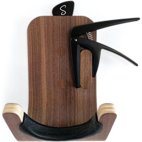Guitar Wall Mount Hook: Modern Design Walnut Wood Guitar Hanger for Storage & Display. Heavy Duty Ply Guitar Holder for the Wall. Hangers Stand for Acoustic Guitars, Ukulele, Bass, Violin, Cello