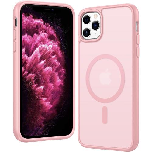FNTCASE for iPhone 11 Pro Case: Matte Magnetic Phone Cases Compatible with Magsafe Slim Anti Yellowing Military Grade Drop Protection Rugged Shockproof Protective Translucent Cell Cover (C-Pink)