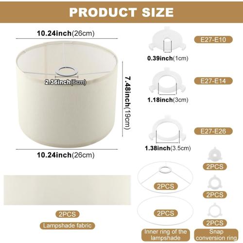 White Small Drum Lamp Shades Set of 2, Linen Spider Fitter Shades