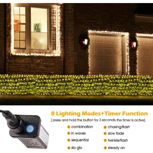 BlcTec Christmas Lights Outdoor 360 LED 9.8ft x 6.6ft Christmas Net Lights with 8 Modes, UL Certified, Timer, Connectable, Waterproof for Bushes, Shrubs, Yard Outdoor Xmas Decorations, Warm White