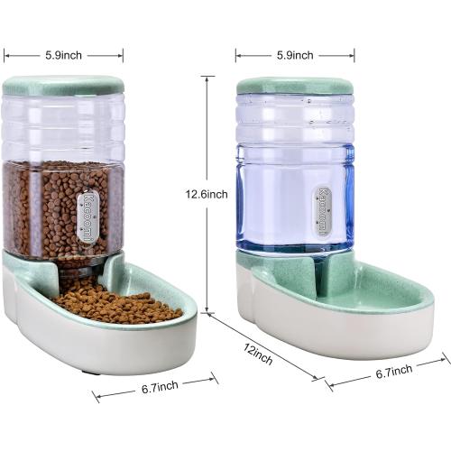 Kacoomi Automatic Dog Cat Feeder and Water Dispenser Gravity Food Feeder and Waterer Set with Pet Food Bowl for Small Medium Dog Puppy Kitten, Large Capacity 1 Gallon x 2