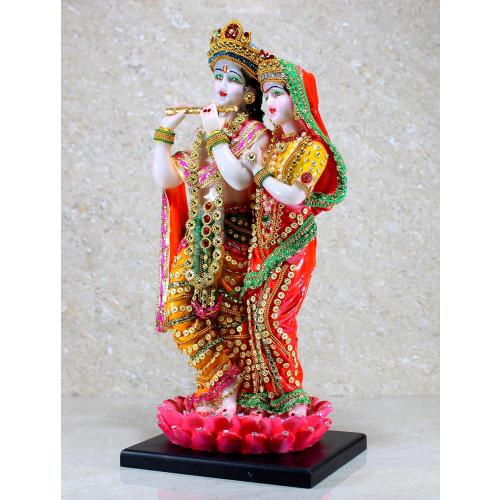 eSplanade Radha Krishna Kishan Standing on a Lotus Murti Idol Statue Sculpture - Resin - 16 Inches