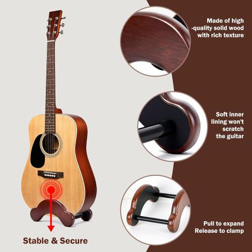 Acoustic Guitar Stand, Portable Adjustable Guitar Stand Floor, Clip-On Self-Standing Solid Wood Guitar, Guitar Holder for Acoustic, Classic and Folk Guitar