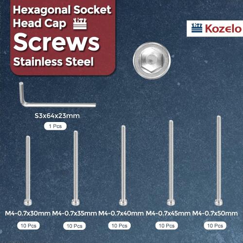 25pcs Socket Head Cap Screws Bolts Nuts Kit M4 304 Stainless Steel