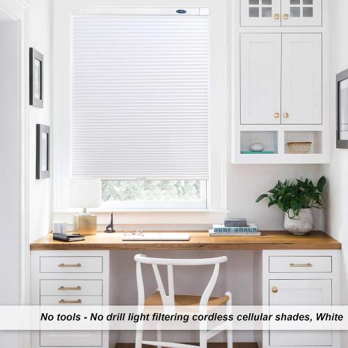 LazBlinds Cordless Cellular Shades, No Tools No Drill Light Filtering Honeycomb Shades Pleated Blinds for Windows, 28'' W x 48'' H, White