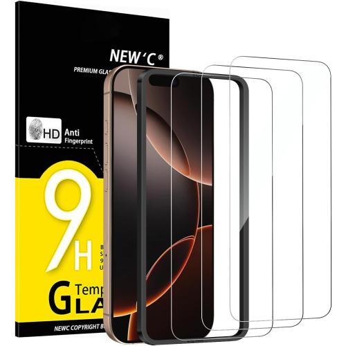 NEW'C 3 Pack Designed for iPhone 17/17 Pro,iPhone 16 Pro Screen Protector (6.3 inches), Enhanced Tempered Glass Protection with easy installation tool included, Case Friendly