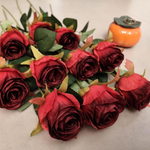 Artificial Red Roses 10 Pcs, Single Stem Silk Fake Roses