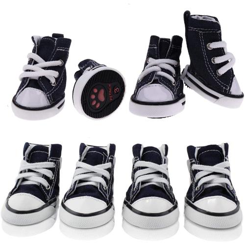 Pet Dog Shoes, Puppy Canvas Sport Shoes Sneaker Boots, Non Slip Causal Shoes Dog & Cat Paw Protective Cover for Outdoor Walking, Sports and Hot Pavement, 4pcs
