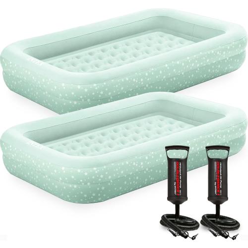 Intex Kids Travel Air Mattress Inflatable Bed Set with Raised Sides, Hand Pump, and Carrying Bag for Camping Trips and Sleepovers, (2 Pack)