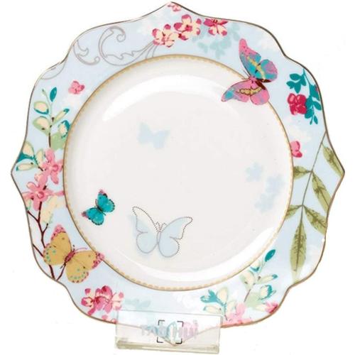 YBKTEX Ceramic Plate- Butterfly Pattern (Blue (10.5inches Flat Plate))
