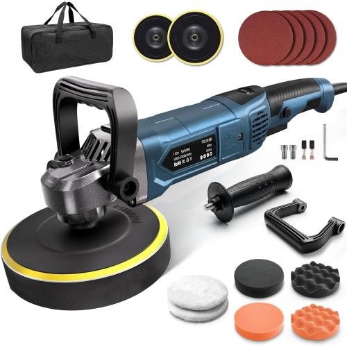 Buffer Polisher, 6 Inch/7 Inch 1600W Rotary Car Buffer Polisher Waxer, 7 Variable Speed 1000-3500 RPM, Detachable Handle for Waxing, Polishing & Scratch Removal