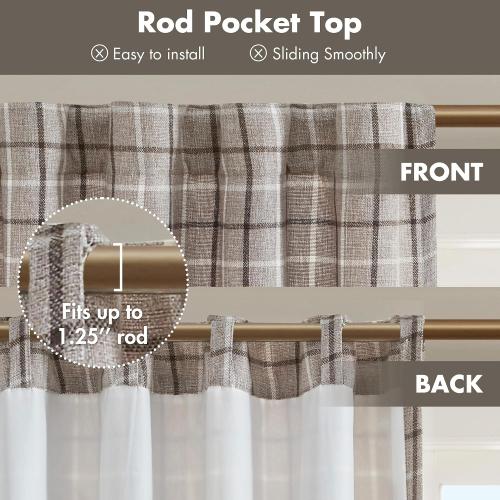 Madison Park Plaid Window Curtain Thermal Insulated, 1 Panel, 50x63 Brown