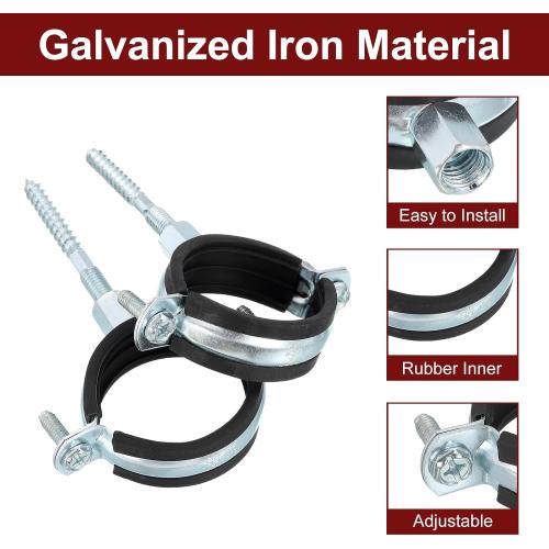 uxcell 6 Pcs Adjustable Pipe Bracket Clamp, 3/4(19mm) Wall Ceiling Mount Split Ring Pipe Hanger Galvanized Iron Pipe Strap Support with Screw & Expansion Tube for Pipe Tube