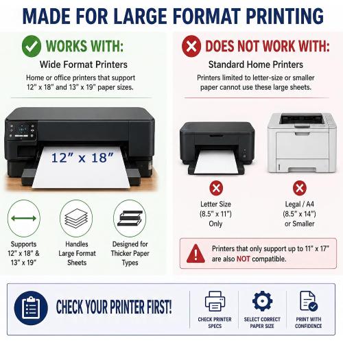 12 x 18 Cardstock Sheets For Inkjet or Laser Printers - Heavy 80lb Cover Matte Finish White - Great for Flyers, Menu's, Posters, Covers (100 Sheets)