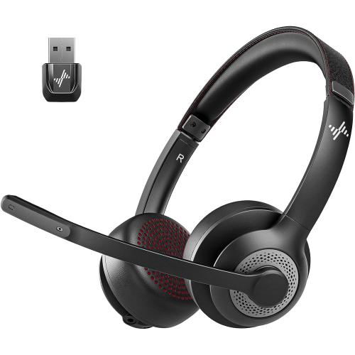 JIAMQISHI Wireless Headset with Mic for Work, Bluetooth V5.2 Headphones with Noise Cancelling Microphone, USB Dongle, Clear Calls & Mic Mute, for Laptop, PC, iPhone & Android Phones