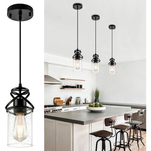 foucasal Pendant Lights Kitchen Island, Black Modern Hanging Pendant Light