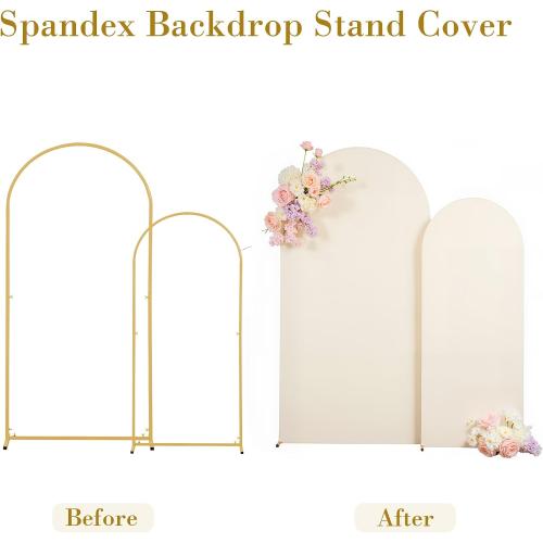 Beige Arch Backdrop Cover for Wedding, 7.2FT 6FT Set of 2 Stretchy Spandex Fitted Arch Stand Cover for Baby Shower, Birthday Party Decor, Chiara Backdrop Cover with Double-Sided Design