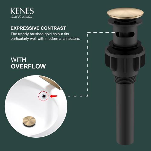 KENES Champagne Bronze Pop Up Bathroom Sink Drain Assembly with Overflow