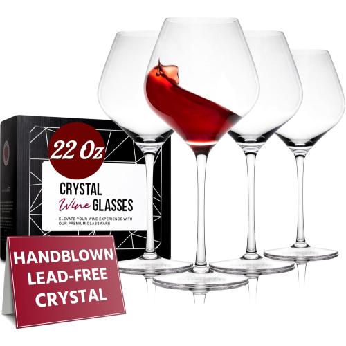 Gusto Nostro Crystal Wine Glasses Set of 4, 22 Oz Long Stem Modern Wine Glasses for White and Red Wine, Dishwasher Safe, Fancy, Elegant, Large and Tall Wine Glass for Wedding Christmas Anniversary