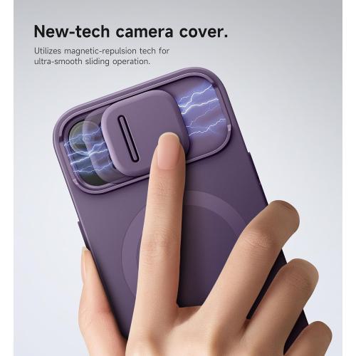 SURITCH for iPhone 15 Case with Magnetic Camera Slide Cover and Adjustable Kickstand, Compatible with MagSafe, Shockproof Bumper Case Slim Protective Cover 6.1 Inch, Dark Purple