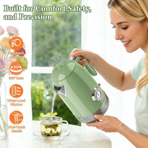 Electric Kettle, 1.7L Tea Kettle with Thermometer, Retro Green