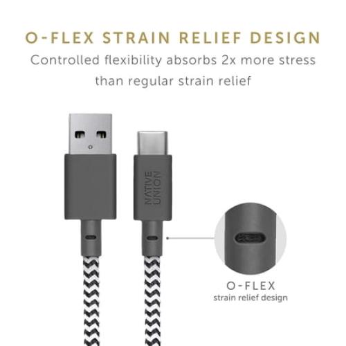 Native Union Belt Cable USB-C to USB-A - 4ft Ultra-Strong Cable with Leather Strap (Zebra)