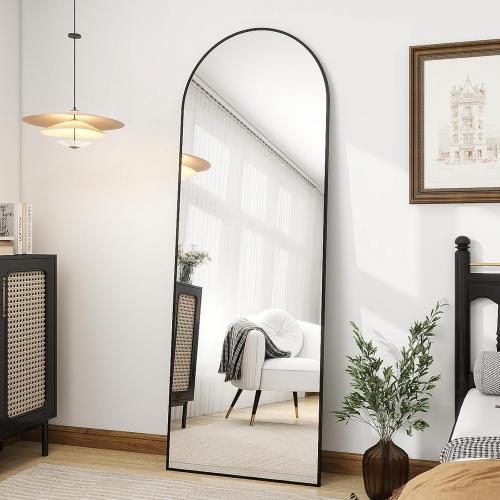 OGCAU Floor Full Length Mirror, 56x20 Arched Full Body Mirror, Black | Aluminum Alloy Frame, Floor, Standing, Hanging, Leaning, Wall Mounted, Suitable for Bedroom, Living Room, Entryway, Cloakroom‼️a tear on the styrofoam holder‼️