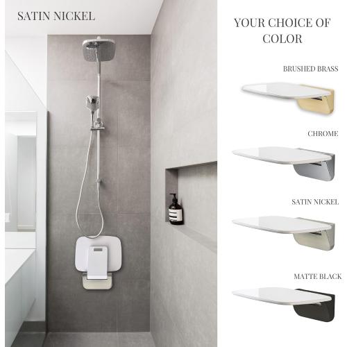 Folding Shower Seat Wall Mounted – Secure Fold Down Shower Bench, 350lbs Capacity, Space-Saving & Easy to Clean, Satin Nickel