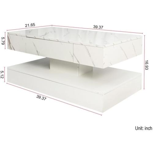 Polibi 16.93IN High LED Coffee Table with Remote Control - RGB Color Changing Light, Storage Drawer, Modern Design for Living Room, Farmhouse & Office, White