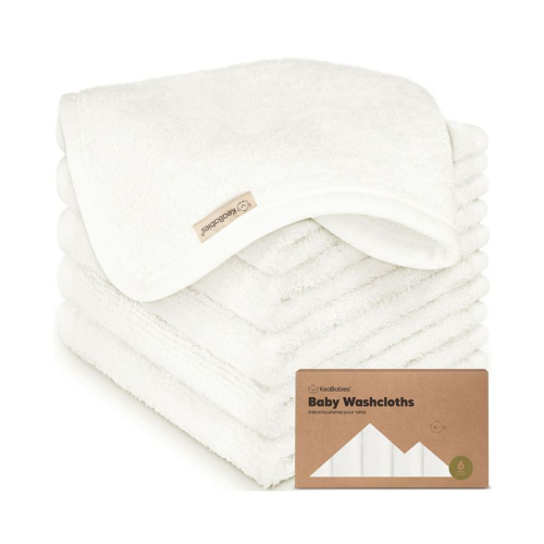 KeaBabies 6pk Deluxe Baby Washcloths, Organic and Soft Baby Wash Cloth, Baby Bath Towel, Face Cloths - White - No Size