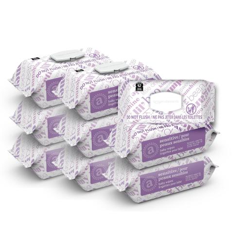Amazon Elements Baby Wipes, Sensitive, Unscented, Cleans Gently, 810 Count, Flip-Top Packs, Pack of 4