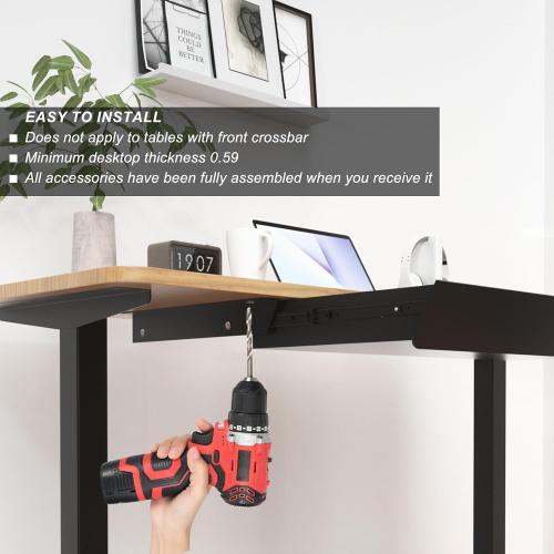 Large Under Desk Mounted Sliding Drawer with 2 Cable Hole and 60 Degree Tilt Panel to Pull Out, 22.4'' Long & 9.2'' deep Large Storage Organizer for Sit Stand Workstation