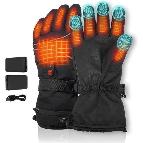 Heated Gloves for Men Women, Rechargeable Battery Powered, Waterproof Windproof Thermal Touchscreen Heating Gloves for Skiing, Riding, Hiking (L)