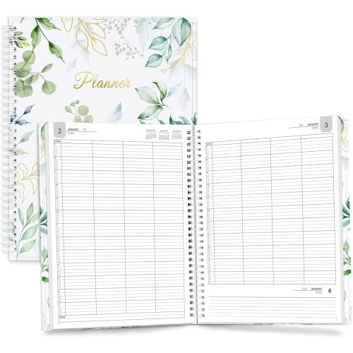 SUNEE 2026 Daily Planner,4-Person Group Appointment Book with Quarter-Hourly Layout. Weekly & One-Page-Per-Day Format, Jan to Dec 2026, 8.5x11,Weekly Planner, Flexible Cover, Note Pages, Bookmark,Greenery