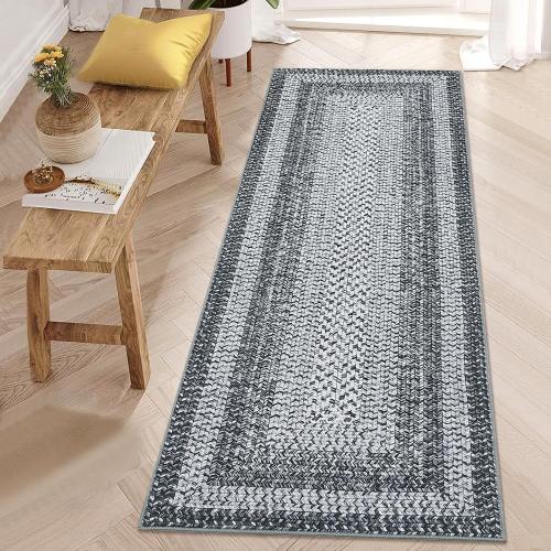 RUGSREAL 2x6 Runner Rug Braided Print Hallway Area Rugs Machine Washable