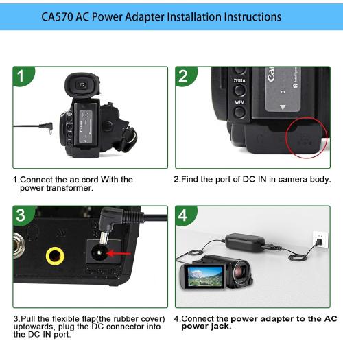 CA-570 for Canon Camcorder Charger, DC in 8.4V Compact Power Adapter, Compatible with Canon ZR200 ZR300 ZR500 ZR85, Optura 10 20 30, HF FS XA Elura DC VIXIA HV HG MV Series etc.